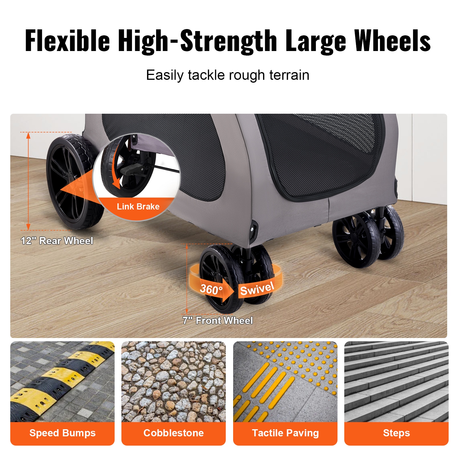 Pet Stroller 4-Wheels Dog Stroller Carrier 160lbs Weight Capacity Portable_voghion.com